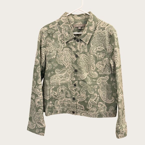 Green Paisley Denim Jacket By Croft & Barrow Stretch Womens Size 18 Button Front - Picture 1 of 3